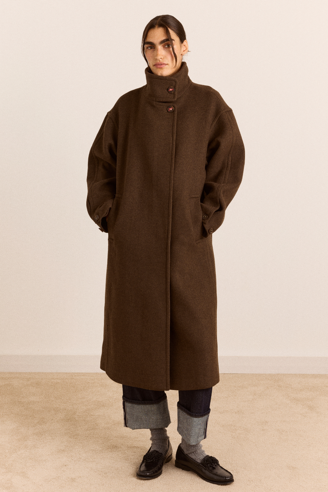 Agnes Wool Blend Coat- Chocolate