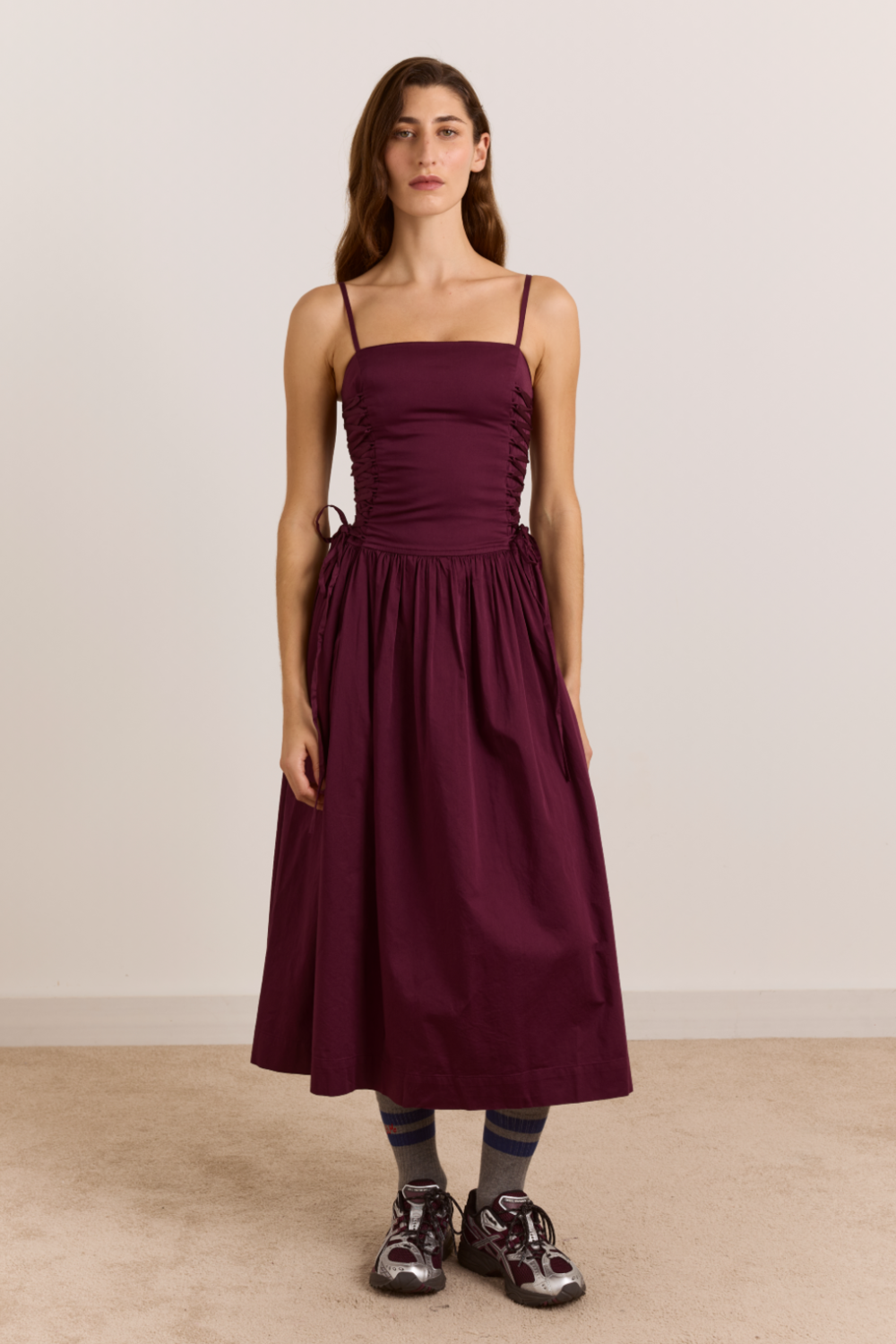 Angelina Cotton Satin Dress - Fig