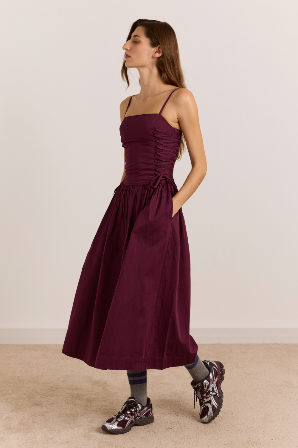 Angelina Cotton Satin Dress - Fig