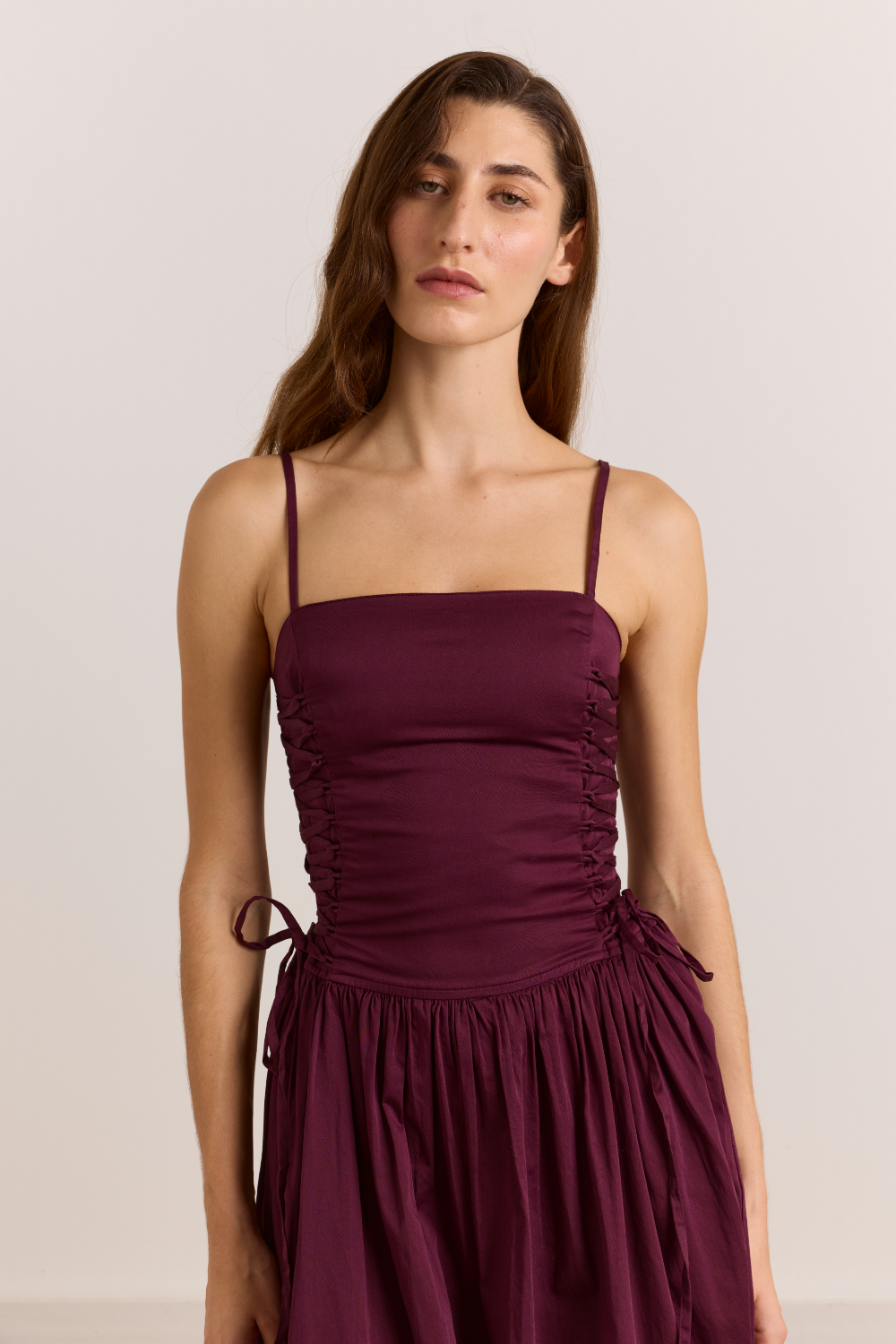 Angelina Cotton Satin Dress - Fig