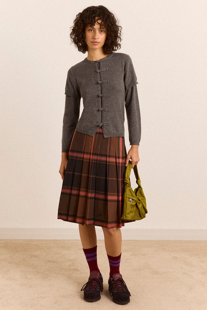 Clarissa Button Trim Wool Blend Cardigan - Charcoal