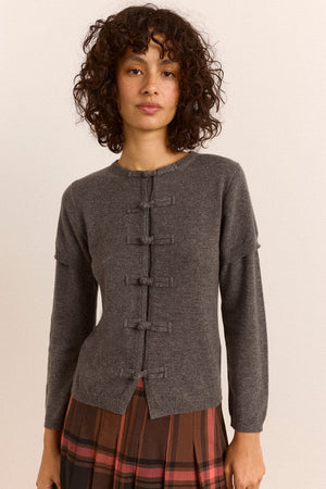 Clarissa Button Trim Cashmere Blend Cardigan - Charcoal