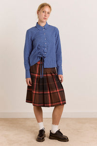 Talia Ruched Shirt - Blue Check