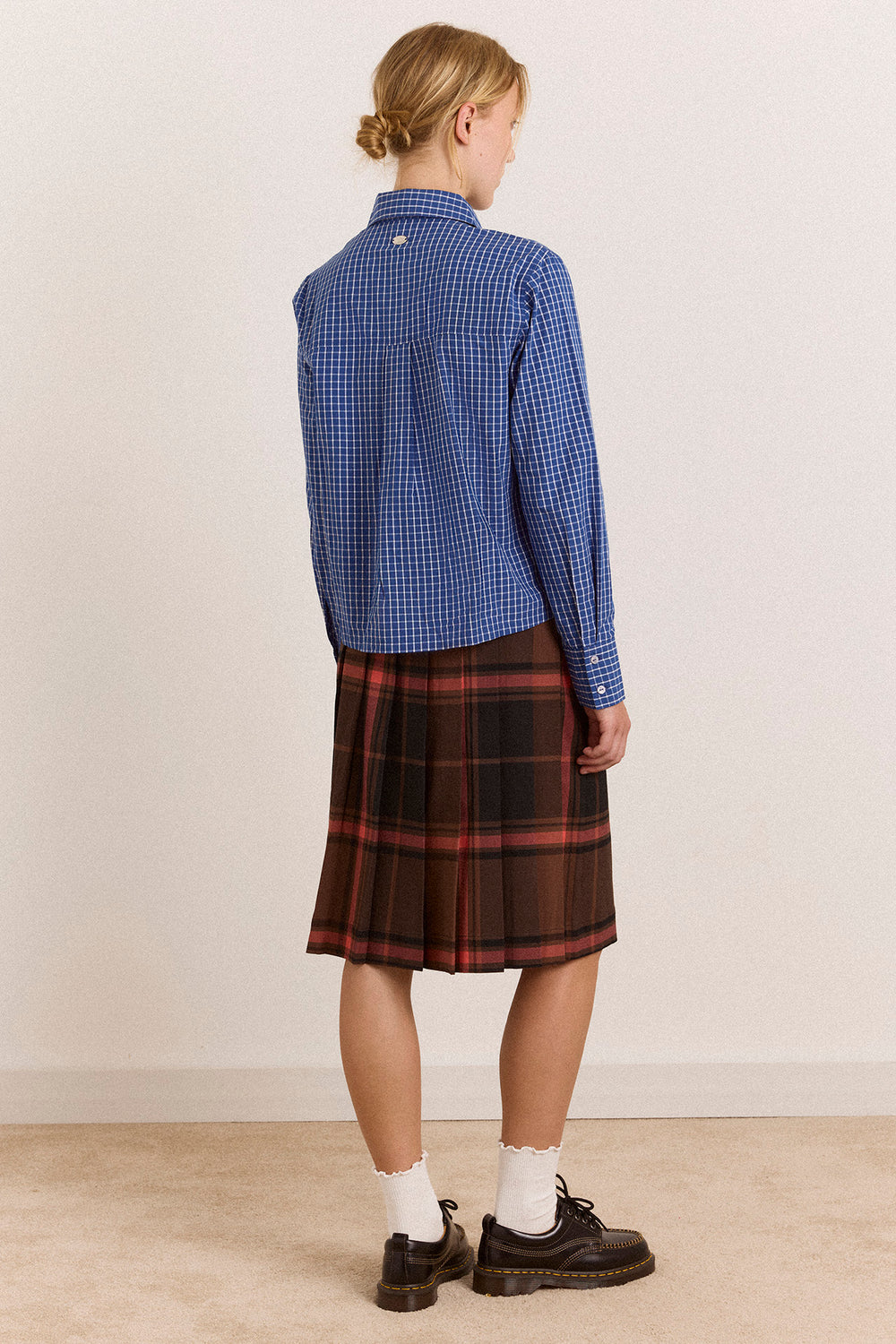 Talia Ruched Shirt - Blue Check