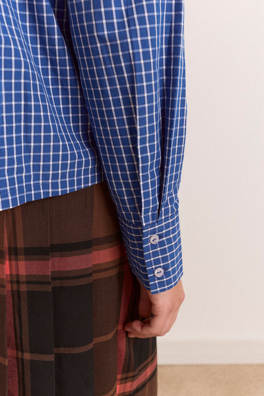 Talia Ruched Shirt - Blue Check