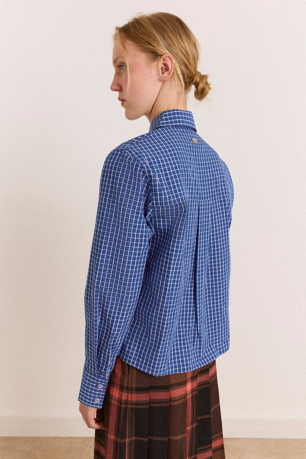 Talia Ruched Shirt - Blue Check