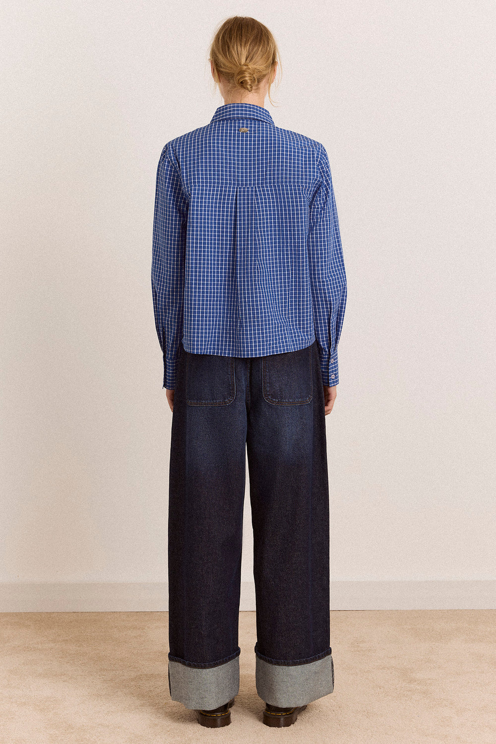 Talia Ruched Shirt - Blue Check
