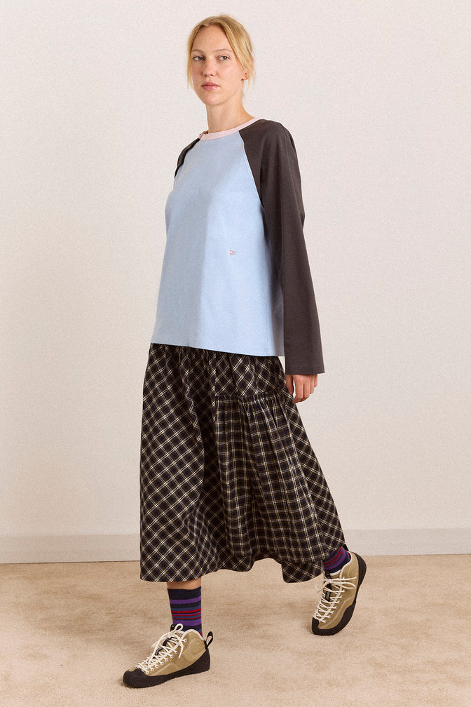 Berta Midi Skirt - Navy Green Check