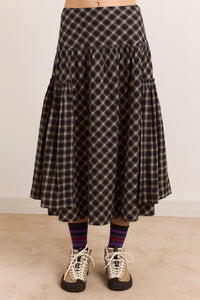 Berta Midi Skirt - Navy Green Check