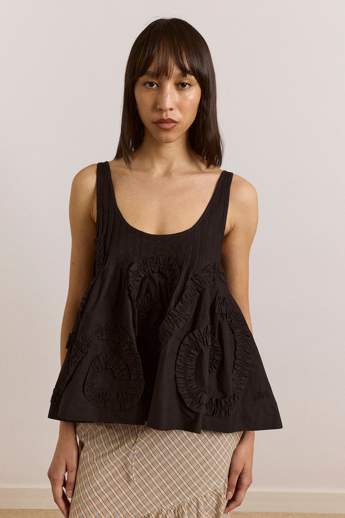stella ruffle cami - black