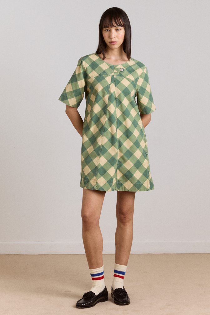 bridget mini dress - green butter gingham