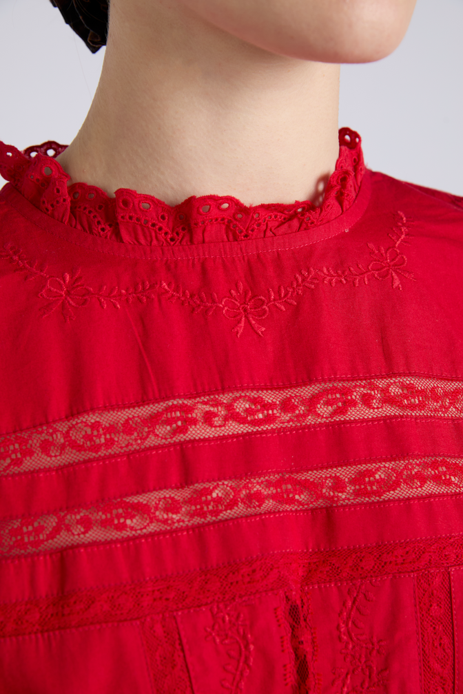 Clancy All Over Embroidered Mini Dress - Red