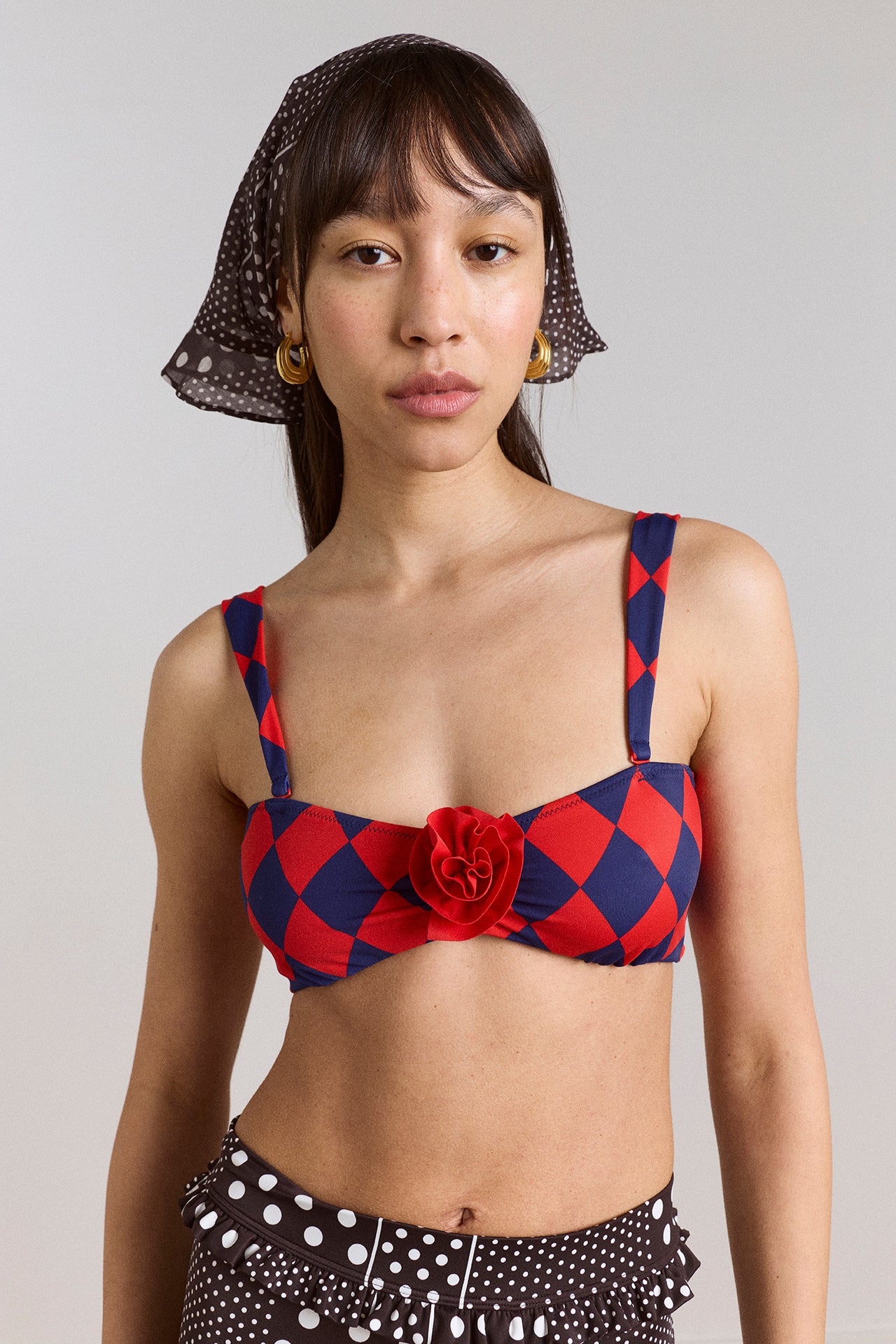 frill edge headscarf - washed black spot stripe print – Damson Madder