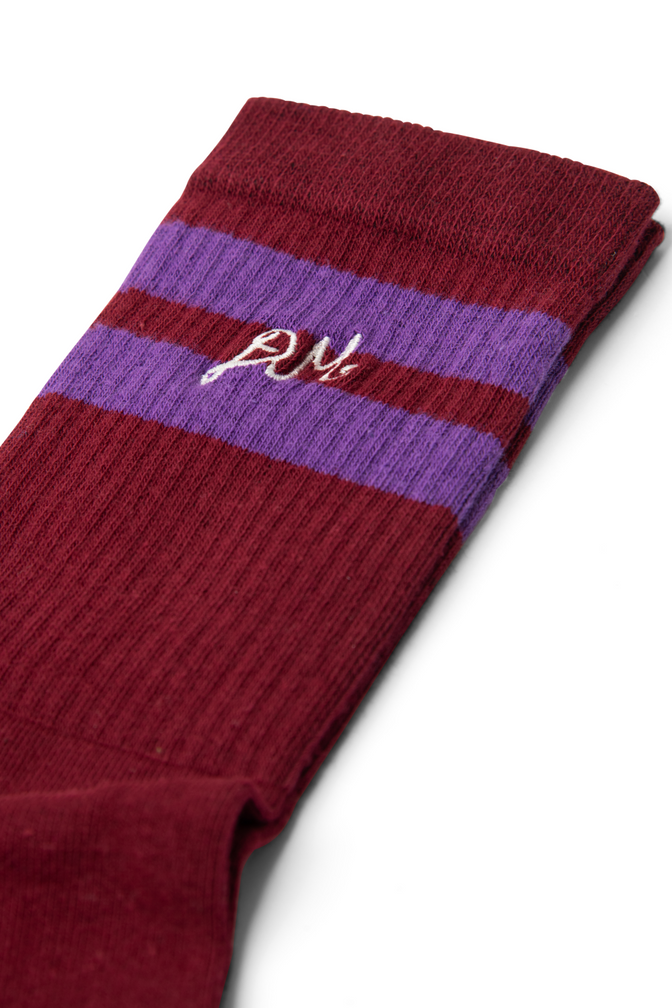Calf Length Sporty Socks - Plum With Purple Stripe