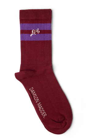 Calf Length Sporty Socks - Plum With Purple Stripe