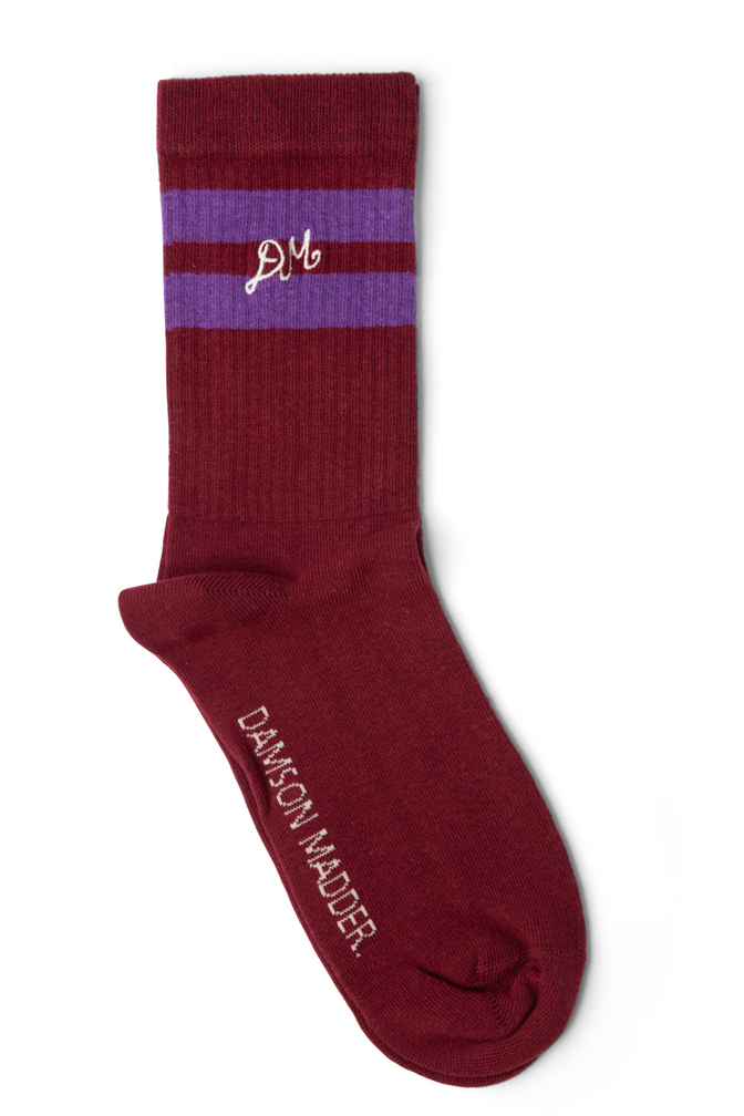 Calf Length Sporty Socks - Plum With Purple Stripe