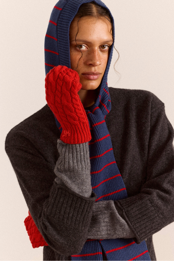 Cashmere / Wool Blend Cable Knit Mittens - Red