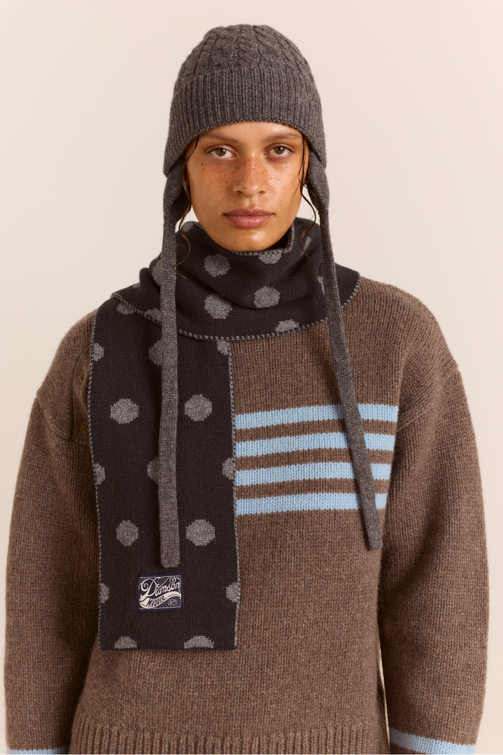 Cashmere Mix Turn Up Tie Beanie - Charcoal