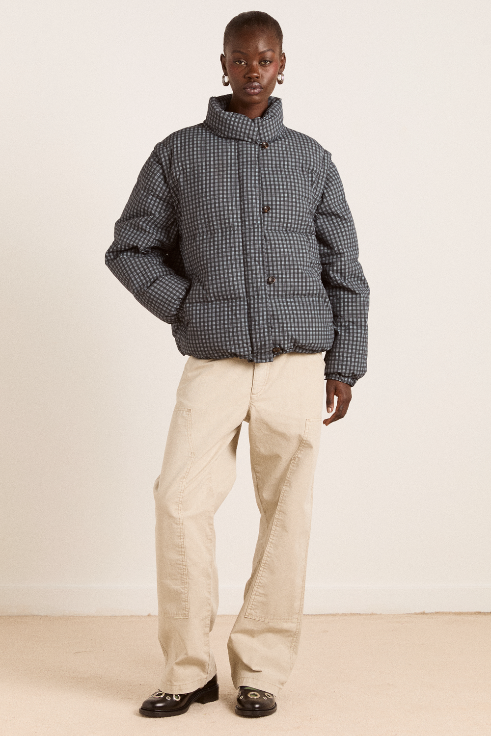 pearl check puffer navy gingham – Damson Madder