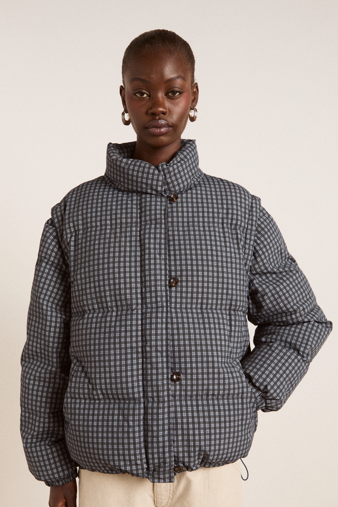 pearl check puffer - navy gingham