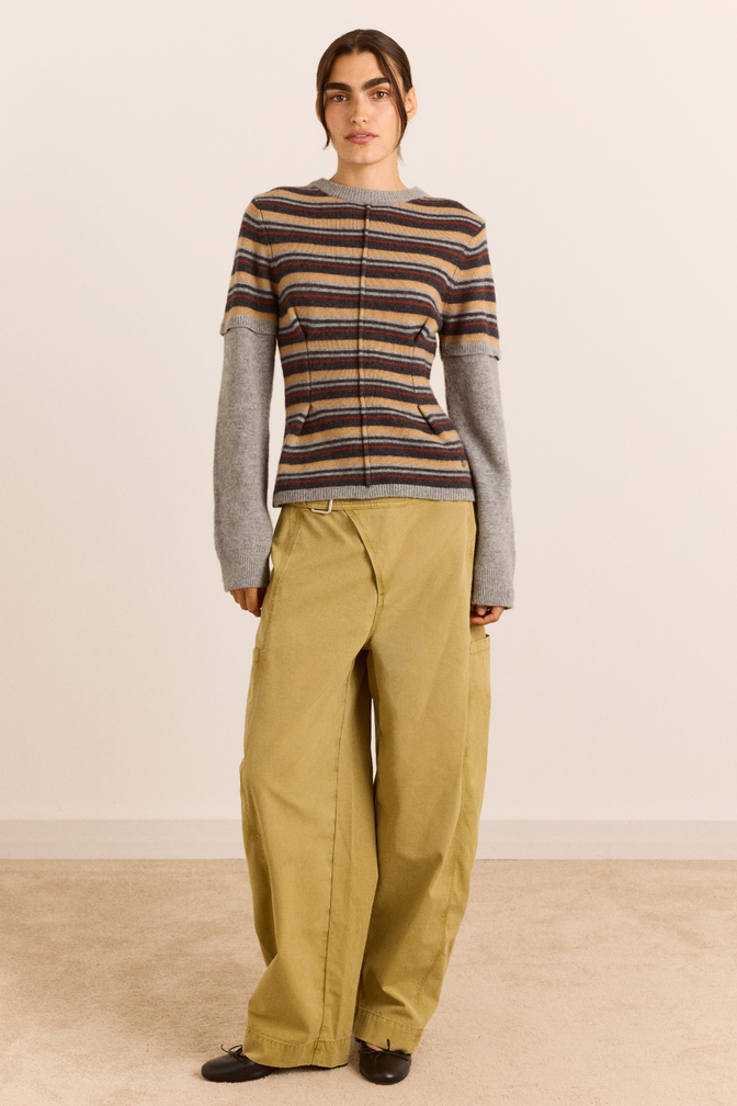 Clara Double Sleeve Merino Wool Jumper - Stripe