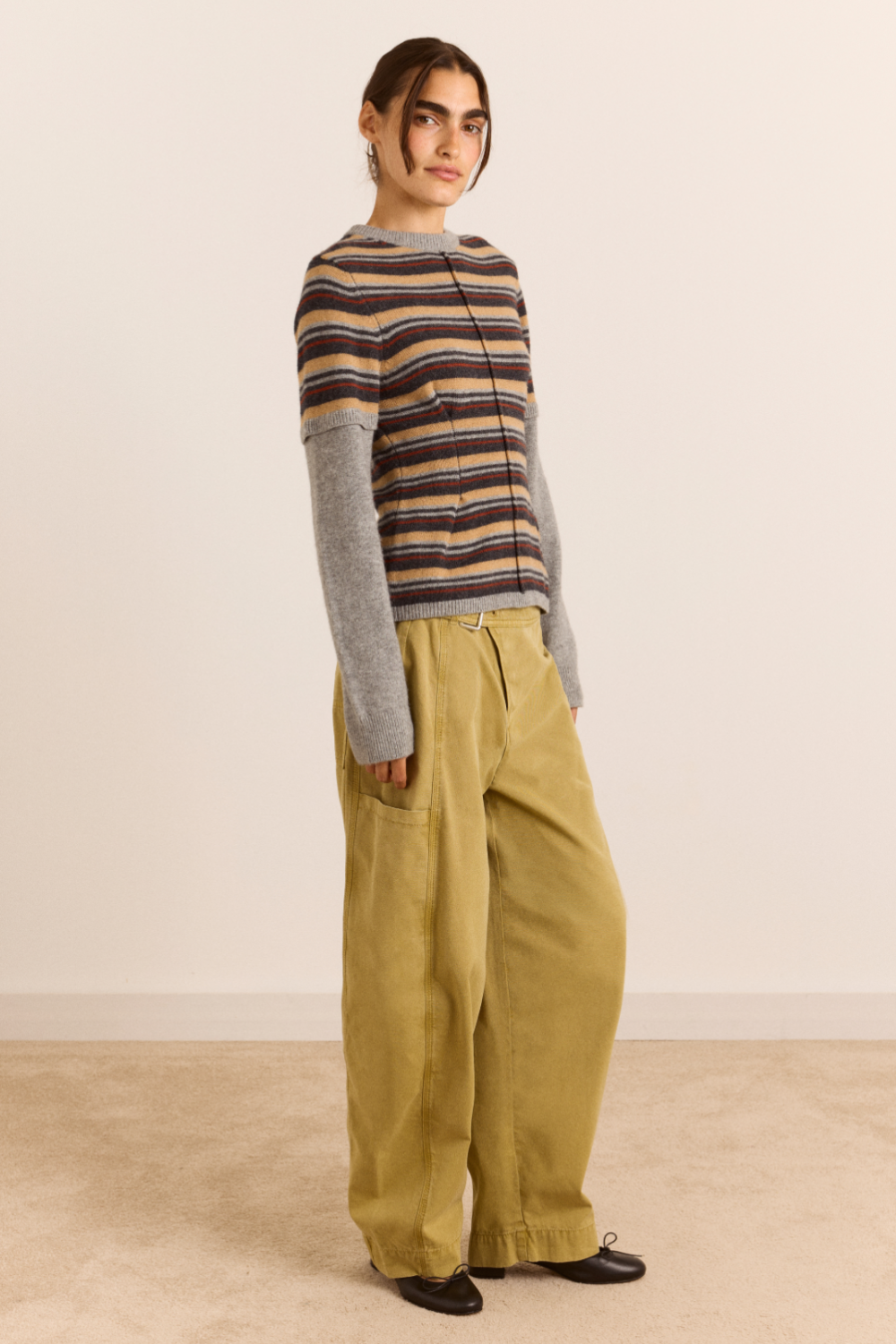 Clara Double Sleeve Merino Wool Jumper - Stripe