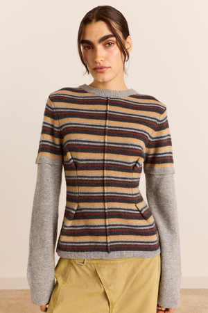 Clara Double Sleeve Merino Wool Jumper - Stripe