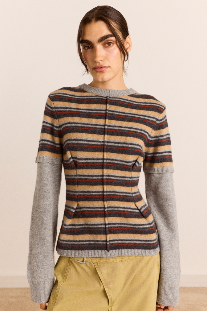Clara Double Sleeve Merino Wool Jumper - Stripe
