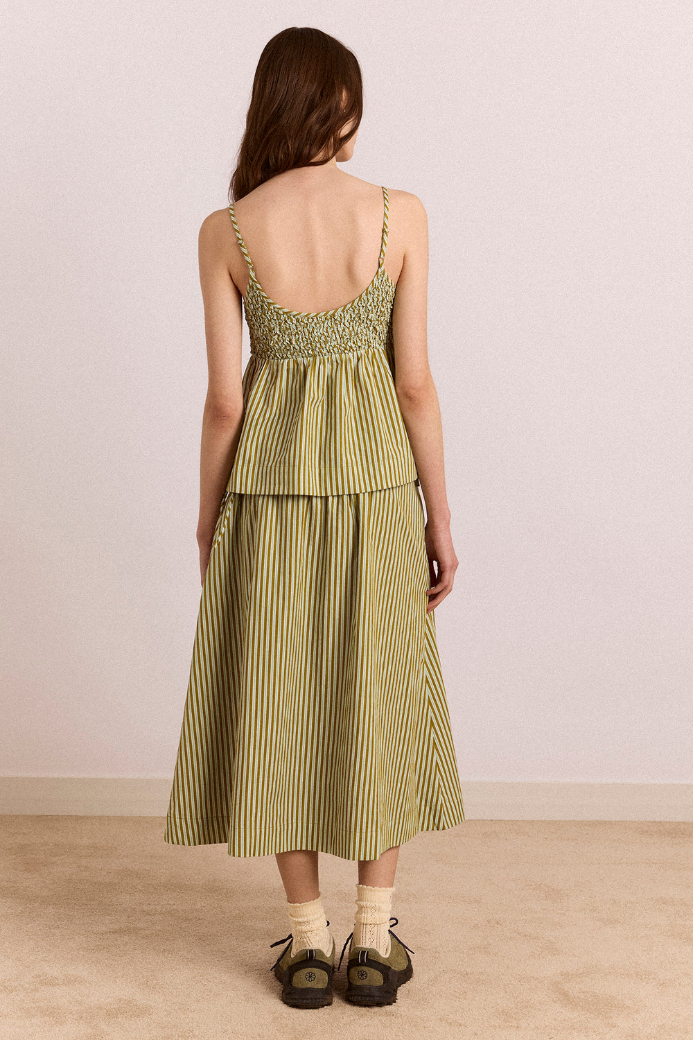 Caspia Midi Skirt - Green Stripe