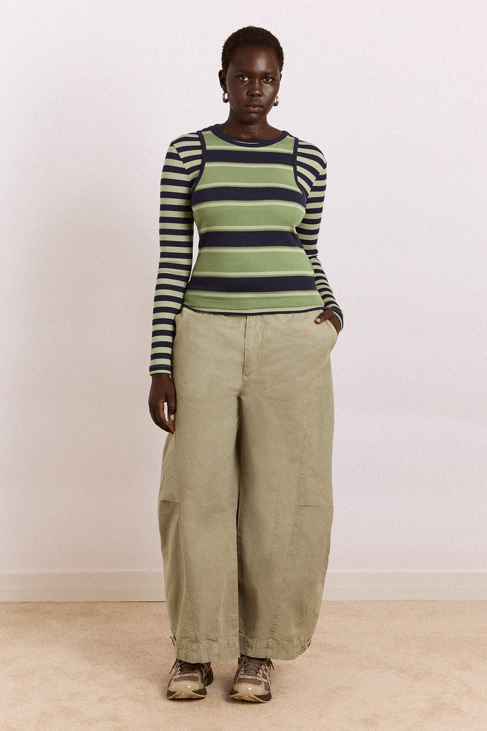 manon layered 2 in 1 top - green stripe