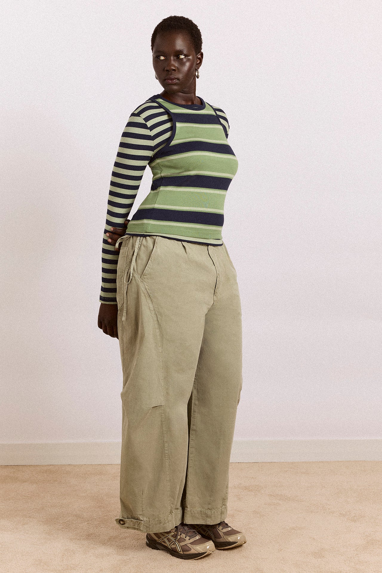 manon layered 2 in 1 top - green stripe – Damson Madder