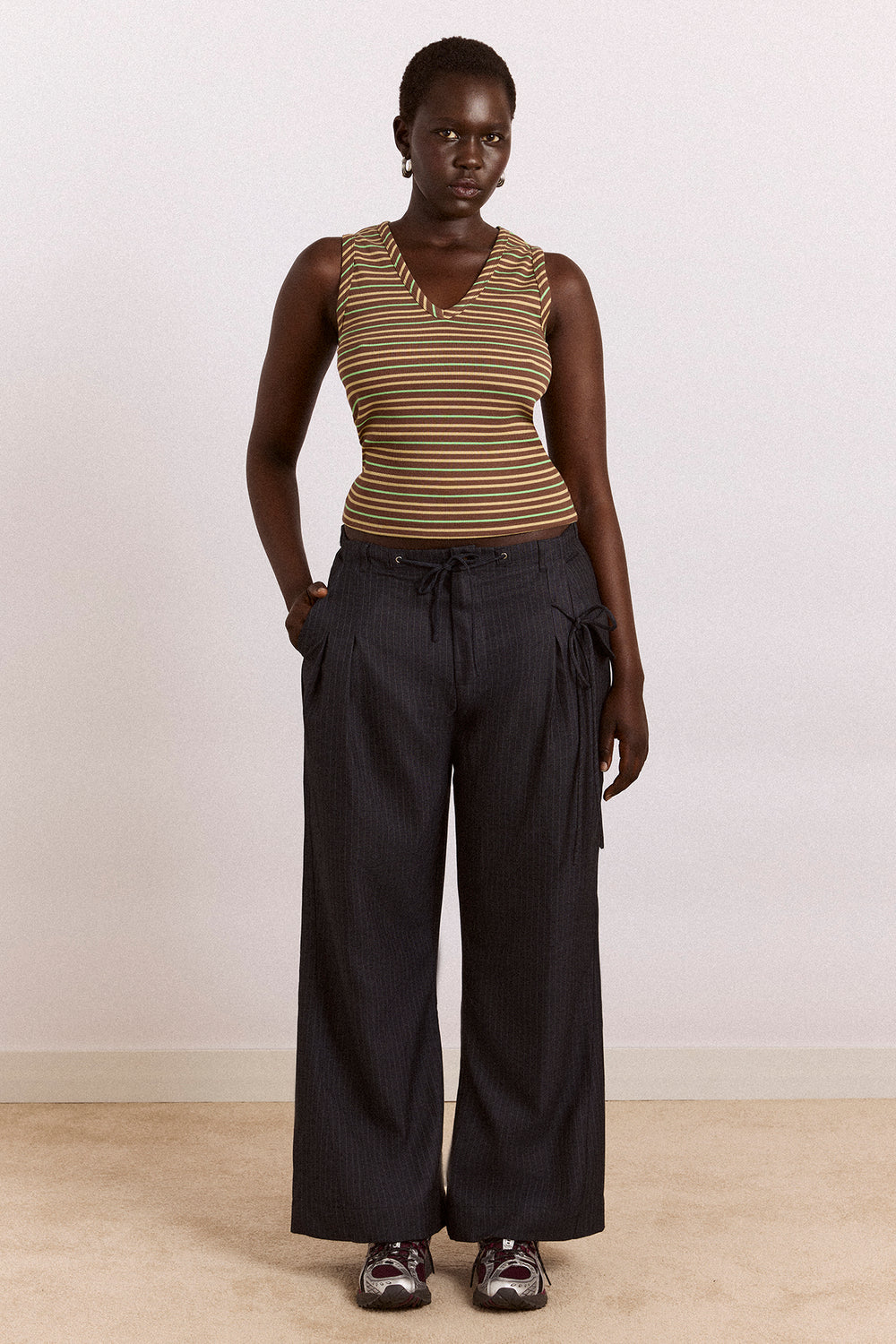 arlea v-neck tank - brown stripe