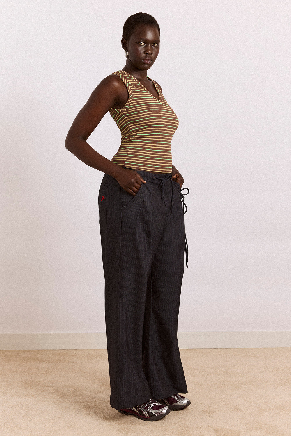 arlea v-neck tank - brown stripe