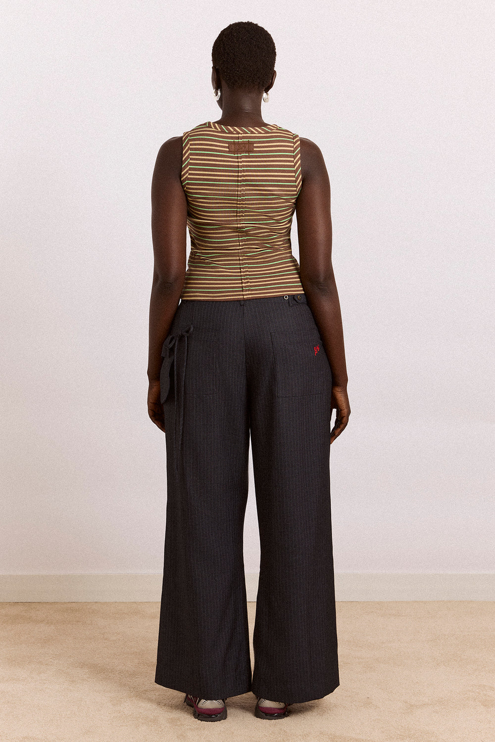 arlea v-neck tank - brown stripe