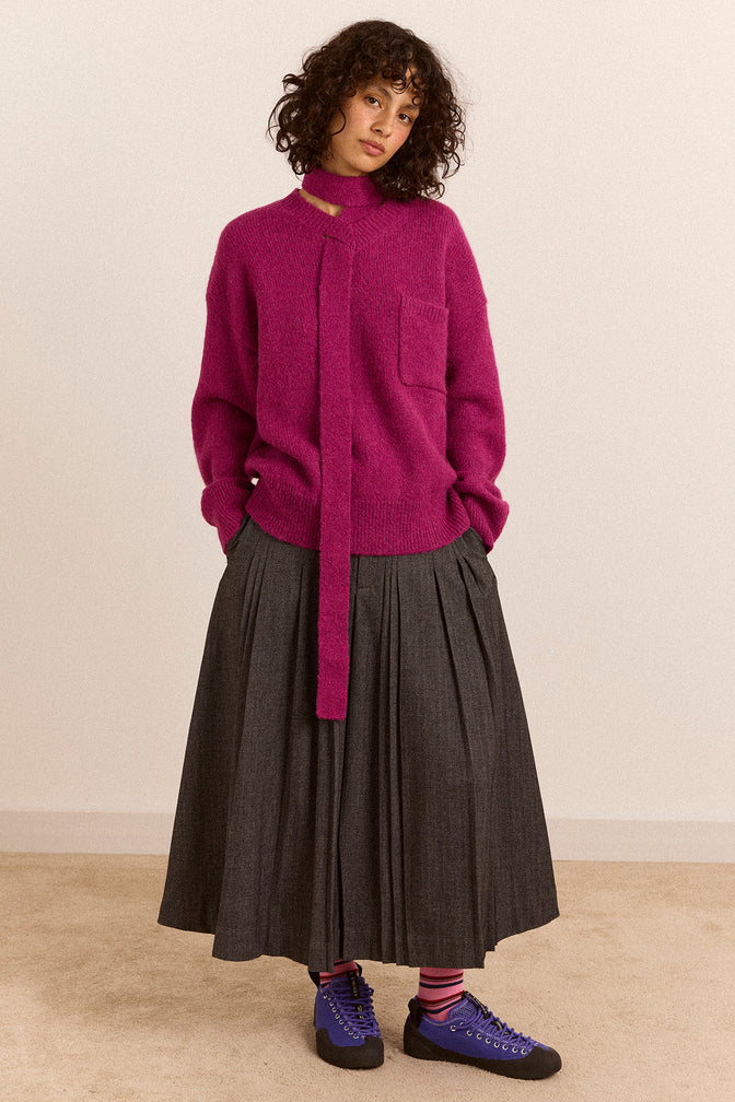 Leisl Midi Pleated Skirt - Tailored Herringbone
