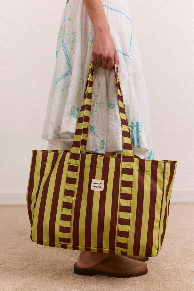 large canvas tote bag - green stripe