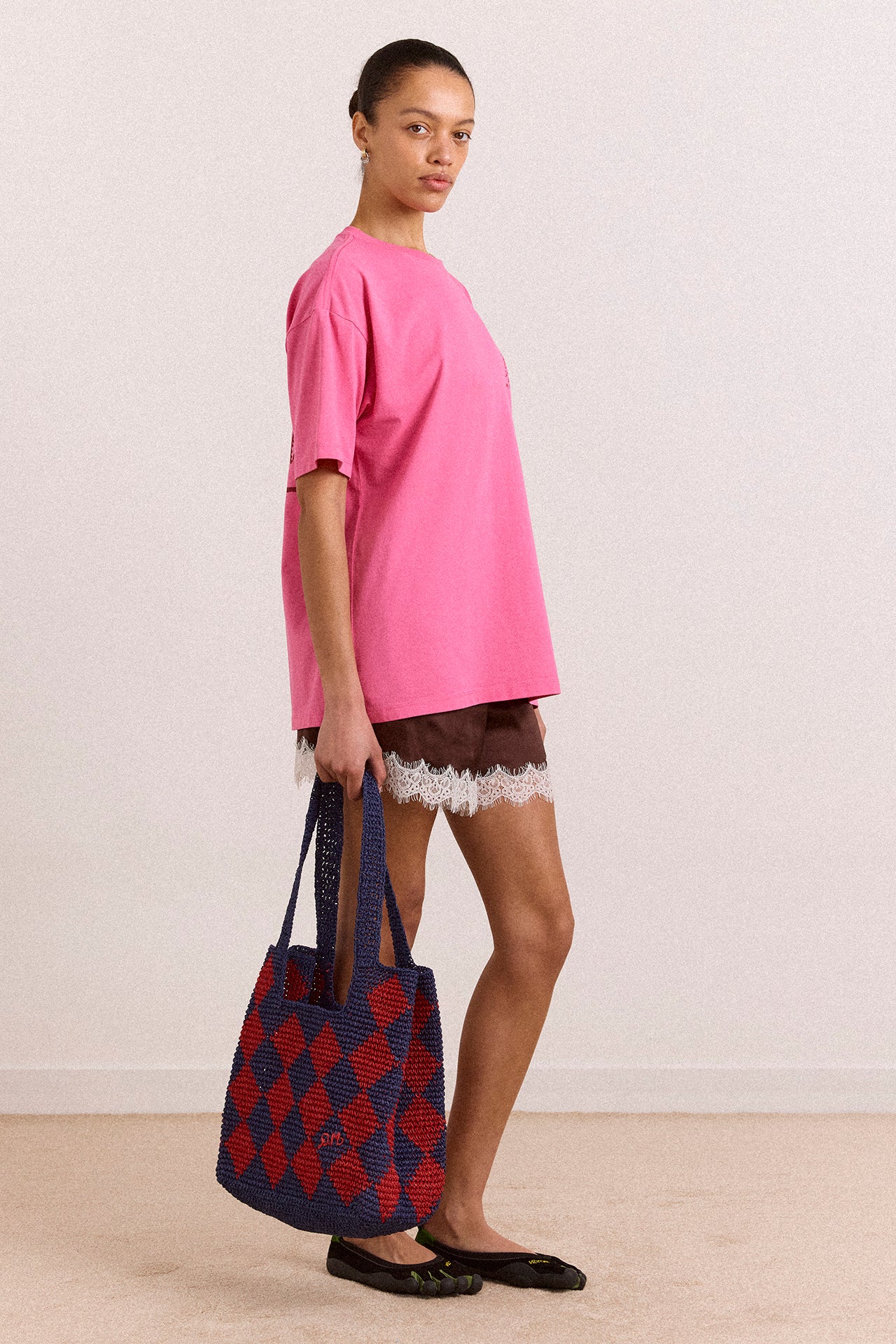 Harlequinn Raffia Tote Bag - Navy & Red – Damson Madder
