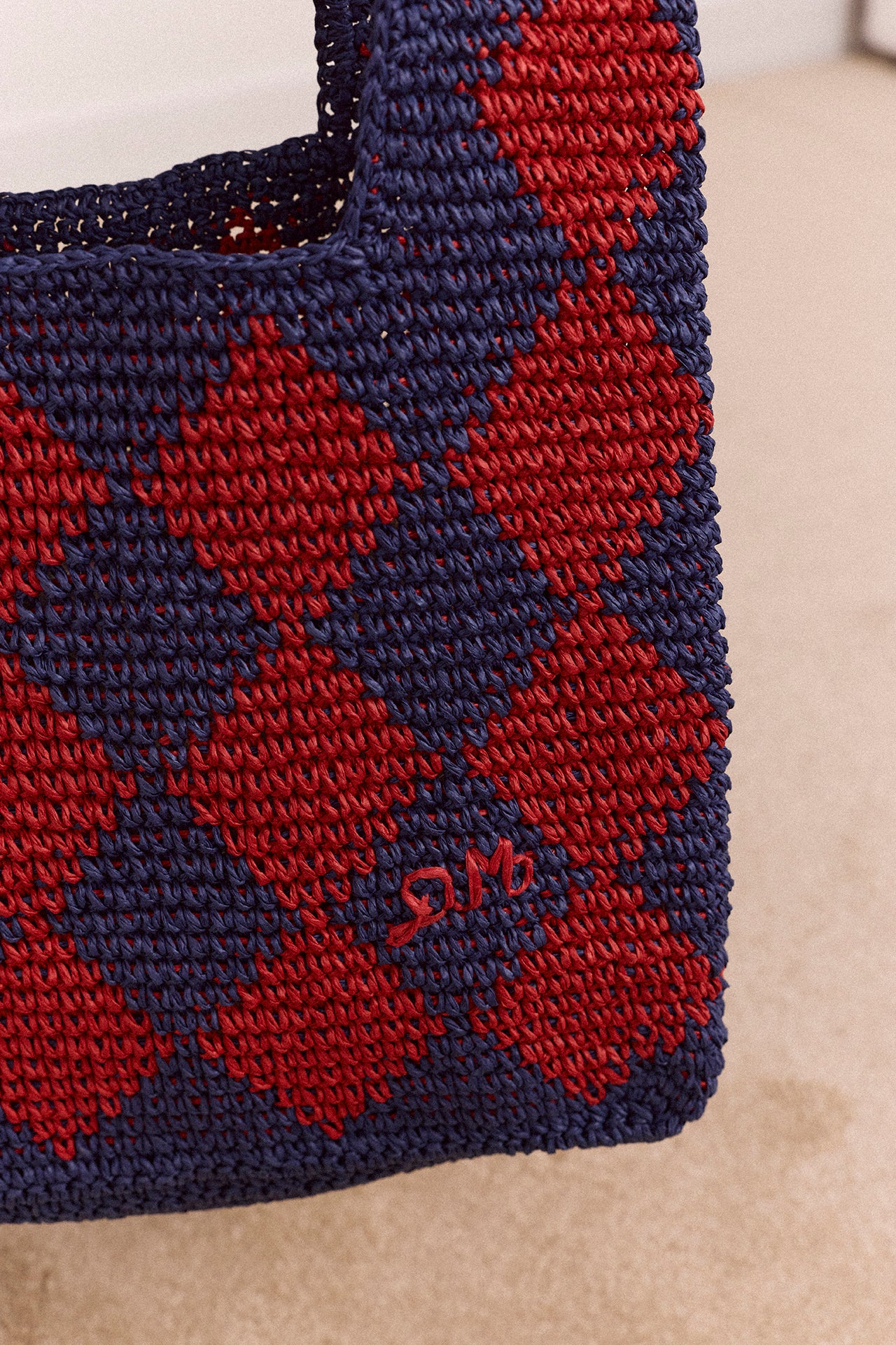 Harlequinn Raffia Tote Bag - Navy & Red – Damson Madder