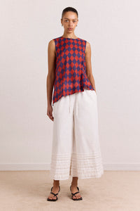 Harmony Sheer Harlequin Blouse - Red/Navy