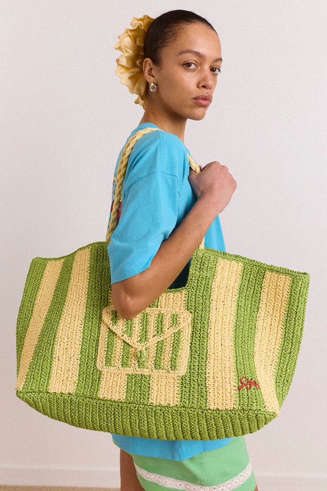 orla oversized raffia beach bag - apple stripe