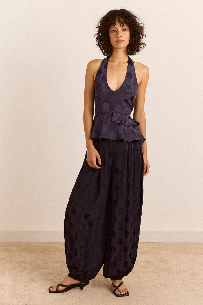 Leandra Halter Cami - Jacquard Blue Spot