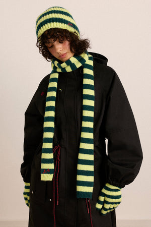 Knitted Skinny Scarf - Green Stripe