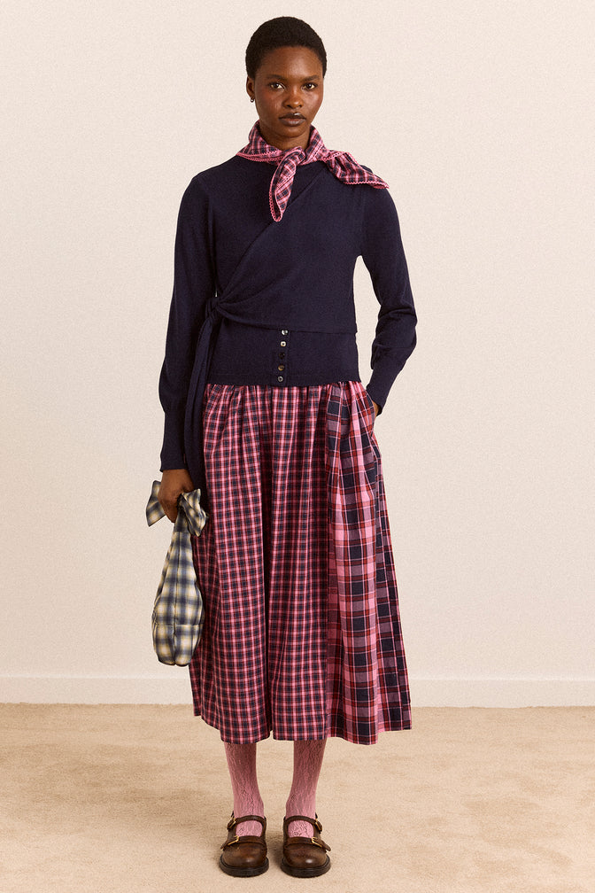 Molly Midi Dress - Magenta Check