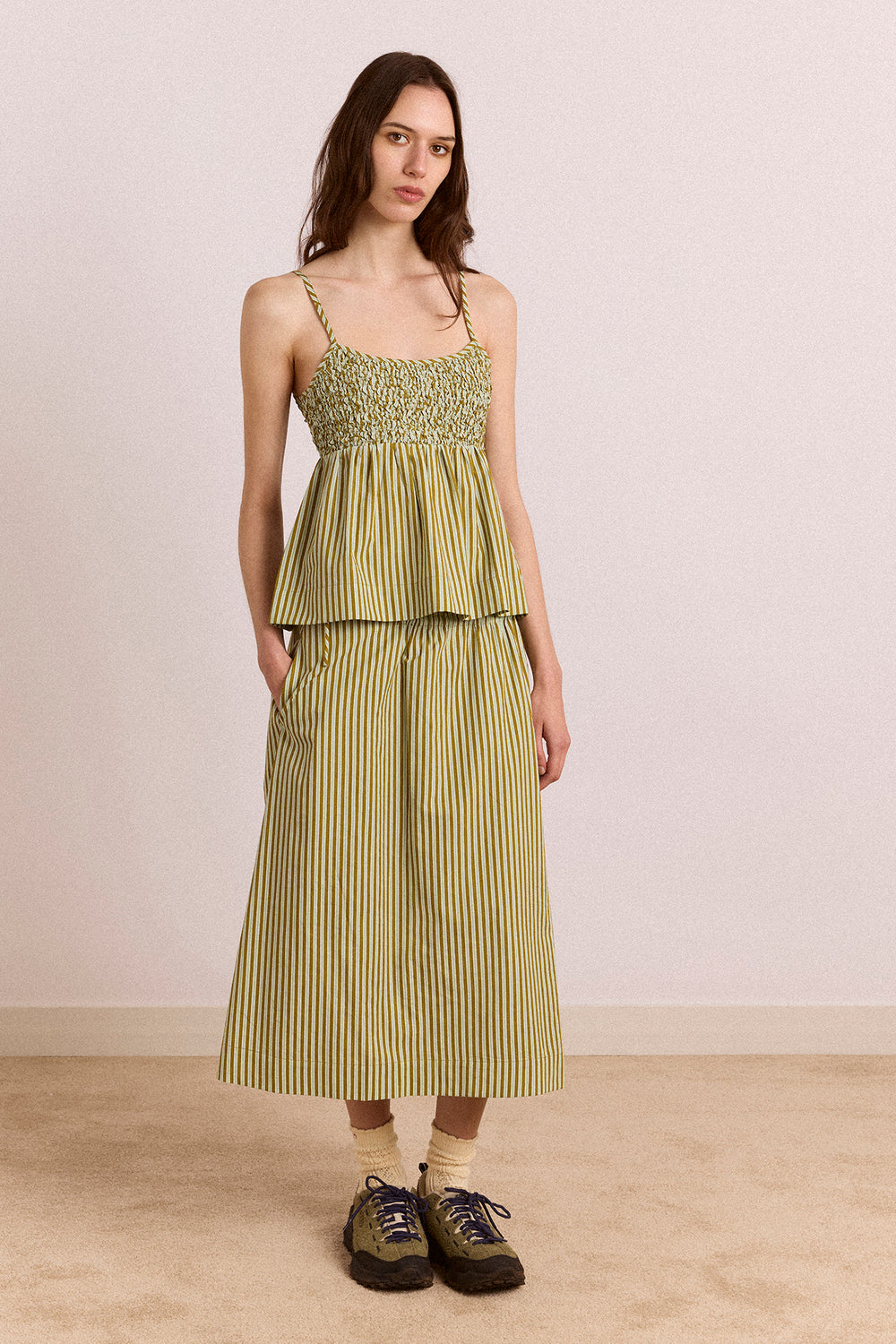 Caspia Midi Skirt - Green Stripe