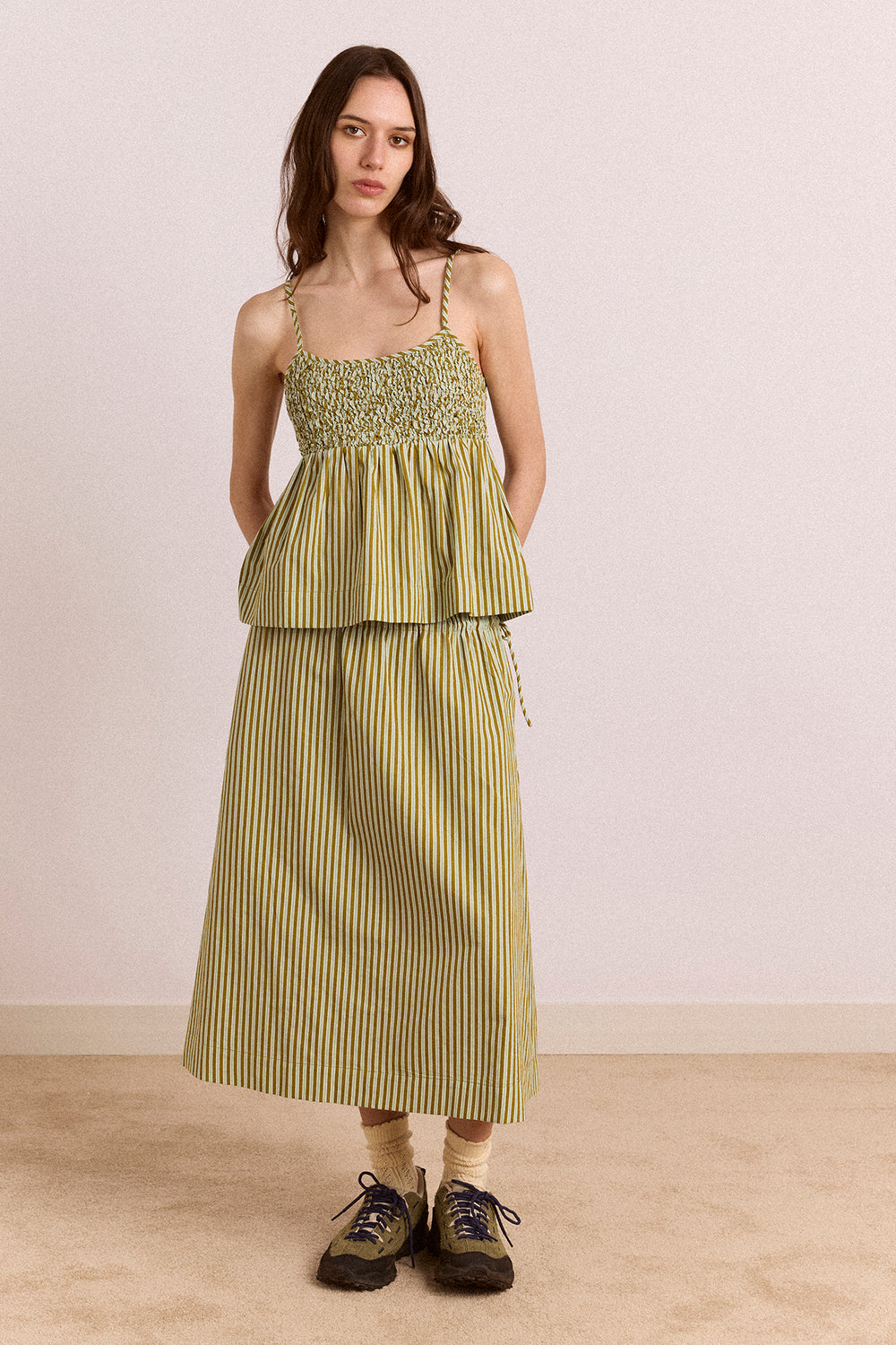Caspia Midi Skirt - Green Stripe