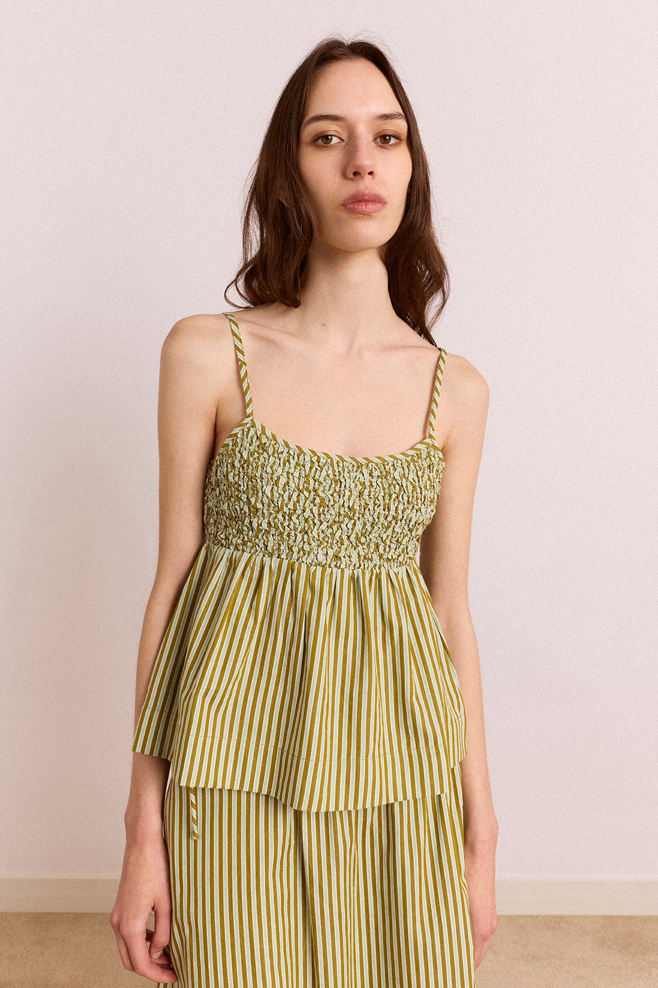 Dinah Cami - Green Stripe – Damson Madder