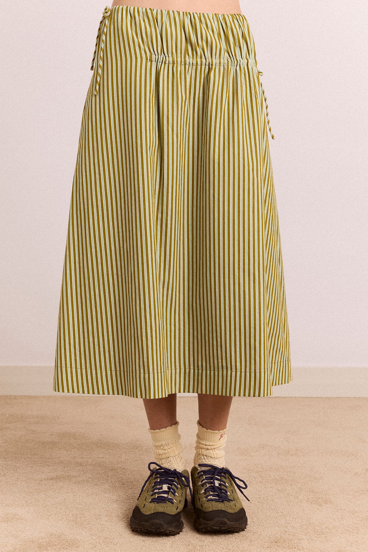 Caspia Midi Skirt - Basil Stripe – Damson Madder