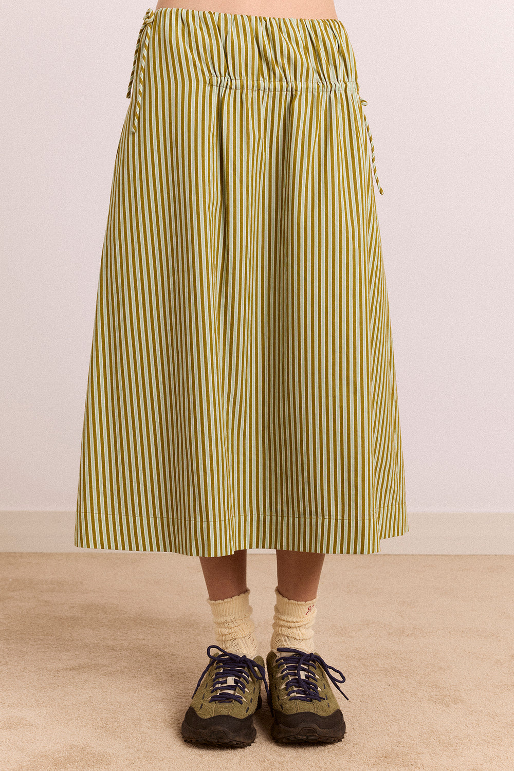 Caspia Midi Skirt - Green Stripe