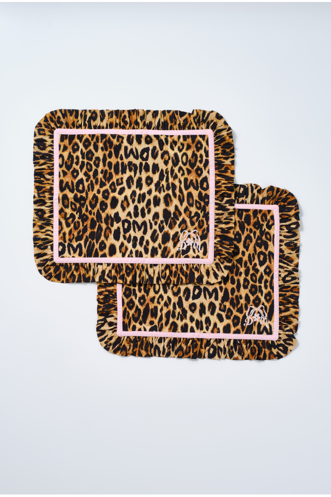 set of 2 ruffle place mats - leopard