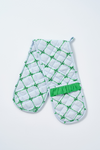 ruffle trim oven gloves - green & blue bow